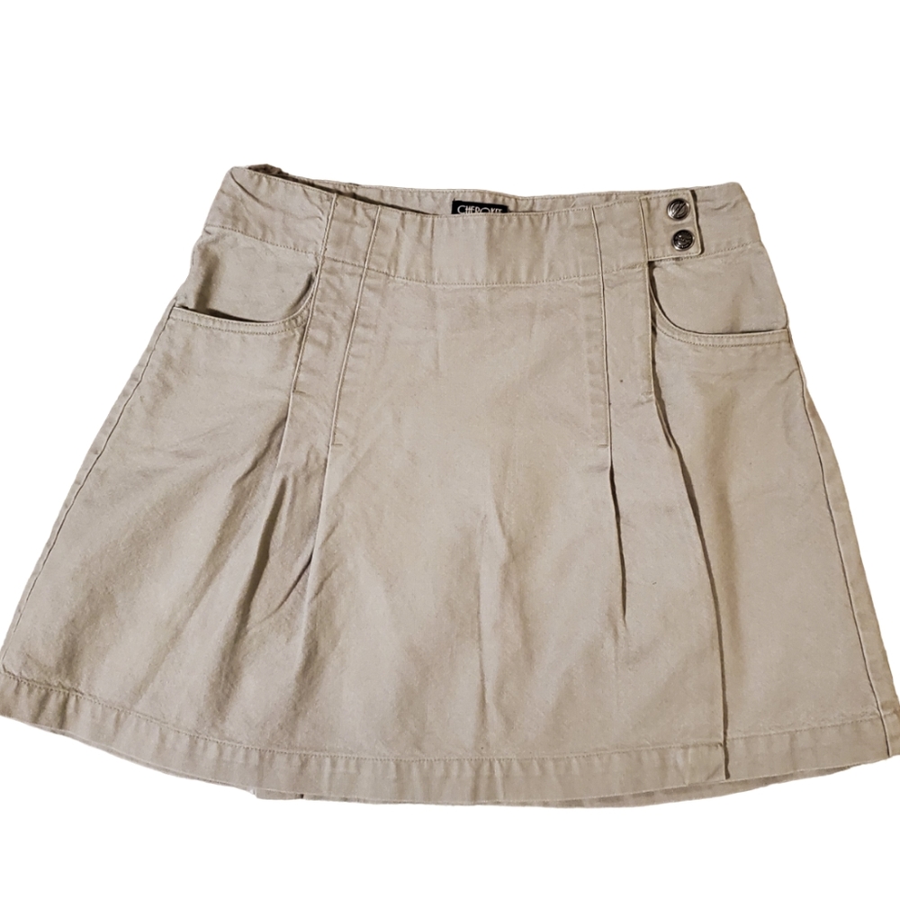 CHEROKEE | Academia Uniform A-Line Pleated Beige Wrap Skirt (Size 10)